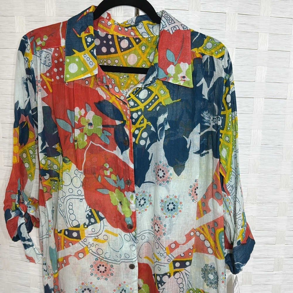 Hyo Vibrant Colored 3/4 Sleeve Button Down Collared Shirt (maybe XL see photo) - Picture 2 of 10